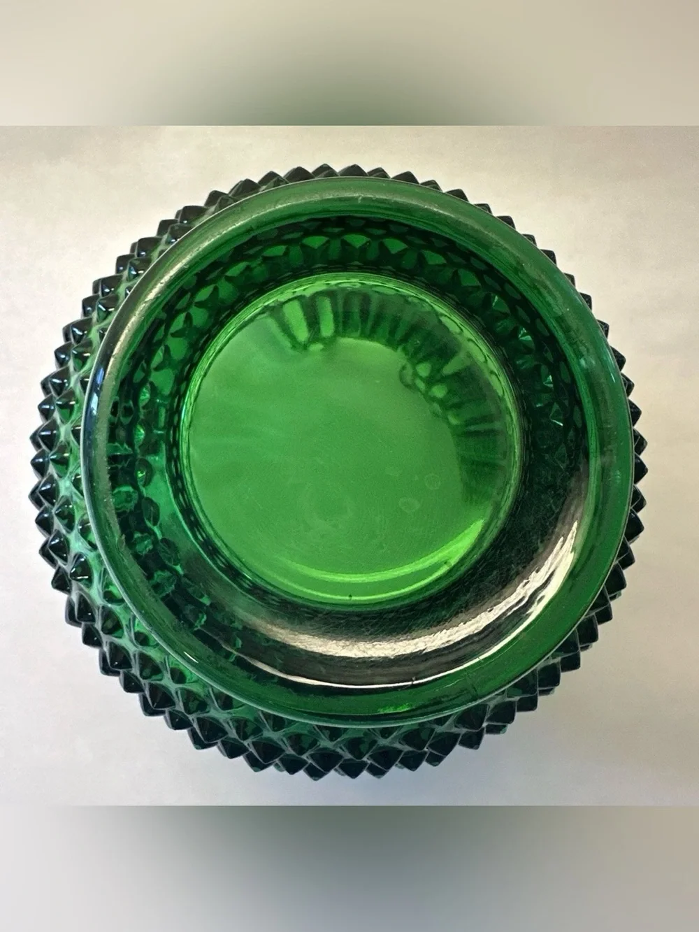 Vintage Fenton Emerald Green Hobnail Ruffled Edge Large Rose Bowl Vase 5.5x6.5